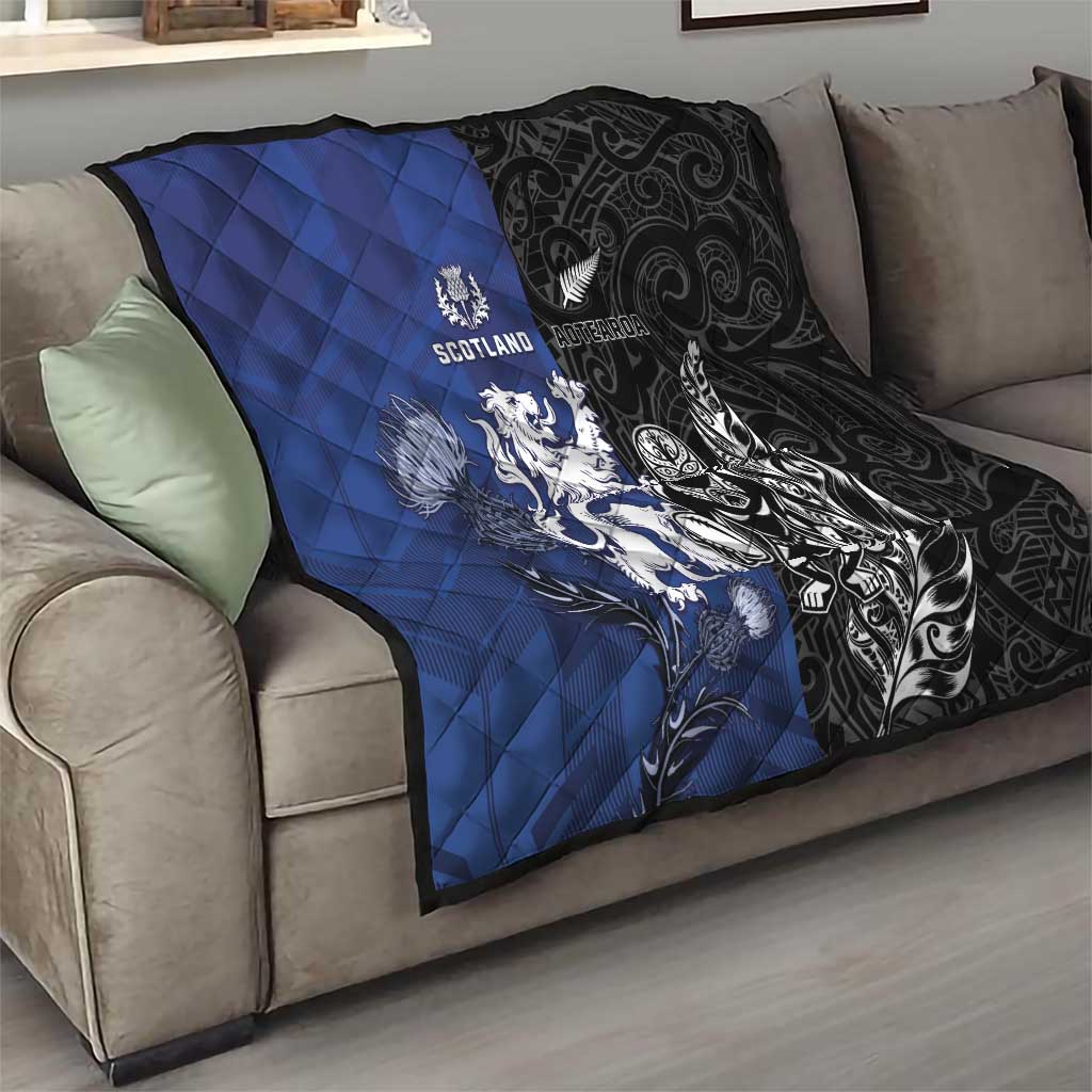 New Zealand And Scotland Rugby Quilt Maori Tiki With Thistle Together LT05 - Polynesian Pride