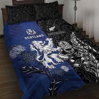 New Zealand And Scotland Rugby Quilt Bed Set Maori Tiki With Thistle Together LT05 Black - Polynesian Pride