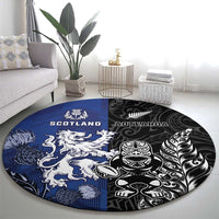 New Zealand And Scotland Rugby Round Carpet Maori Tiki With Thistle Together LT05 - Polynesian Pride
