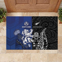 New Zealand And Scotland Rugby Rubber Doormat Maori Tiki With Thistle Together LT05 Black - Polynesian Pride