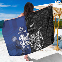 New Zealand And Scotland Rugby Sarong Maori Tiki With Thistle Together LT05 One Size 44 x 66 inches Black - Polynesian Pride