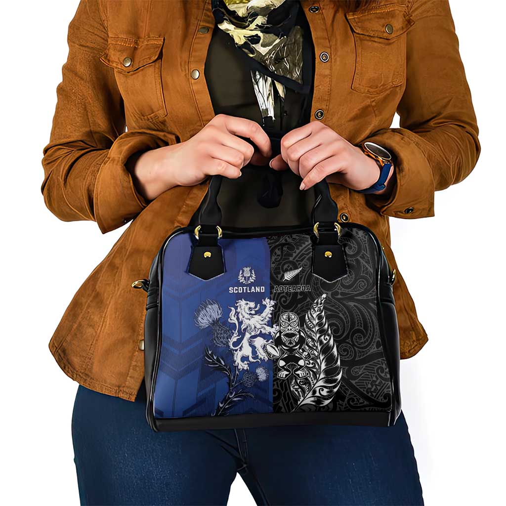 New Zealand And Scotland Rugby Shoulder Handbag Maori Tiki With Thistle Together LT05 - Polynesian Pride