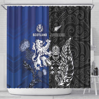 New Zealand And Scotland Rugby Shower Curtain Maori Tiki With Thistle Together LT05 - Polynesian Pride