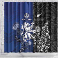 New Zealand And Scotland Rugby Shower Curtain Maori Tiki With Thistle Together LT05 - Polynesian Pride