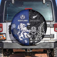 New Zealand And Scotland Rugby Spare Tire Cover Maori Tiki With Thistle Together LT05 Black - Polynesian Pride
