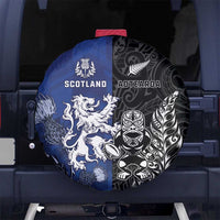 New Zealand And Scotland Rugby Spare Tire Cover Maori Tiki With Thistle Together LT05 No hole Black - Polynesian Pride