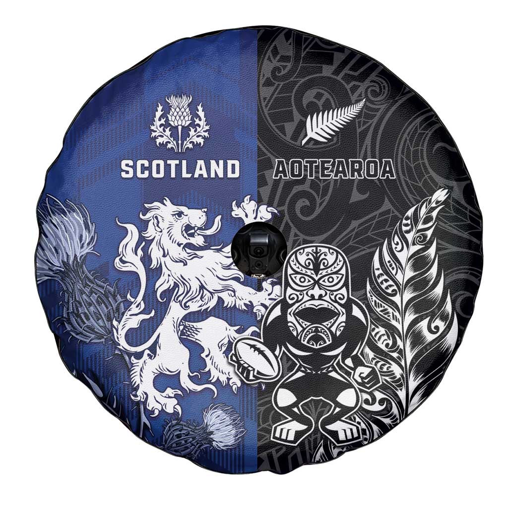 New Zealand And Scotland Rugby Spare Tire Cover Maori Tiki With Thistle Together LT05 - Polynesian Pride