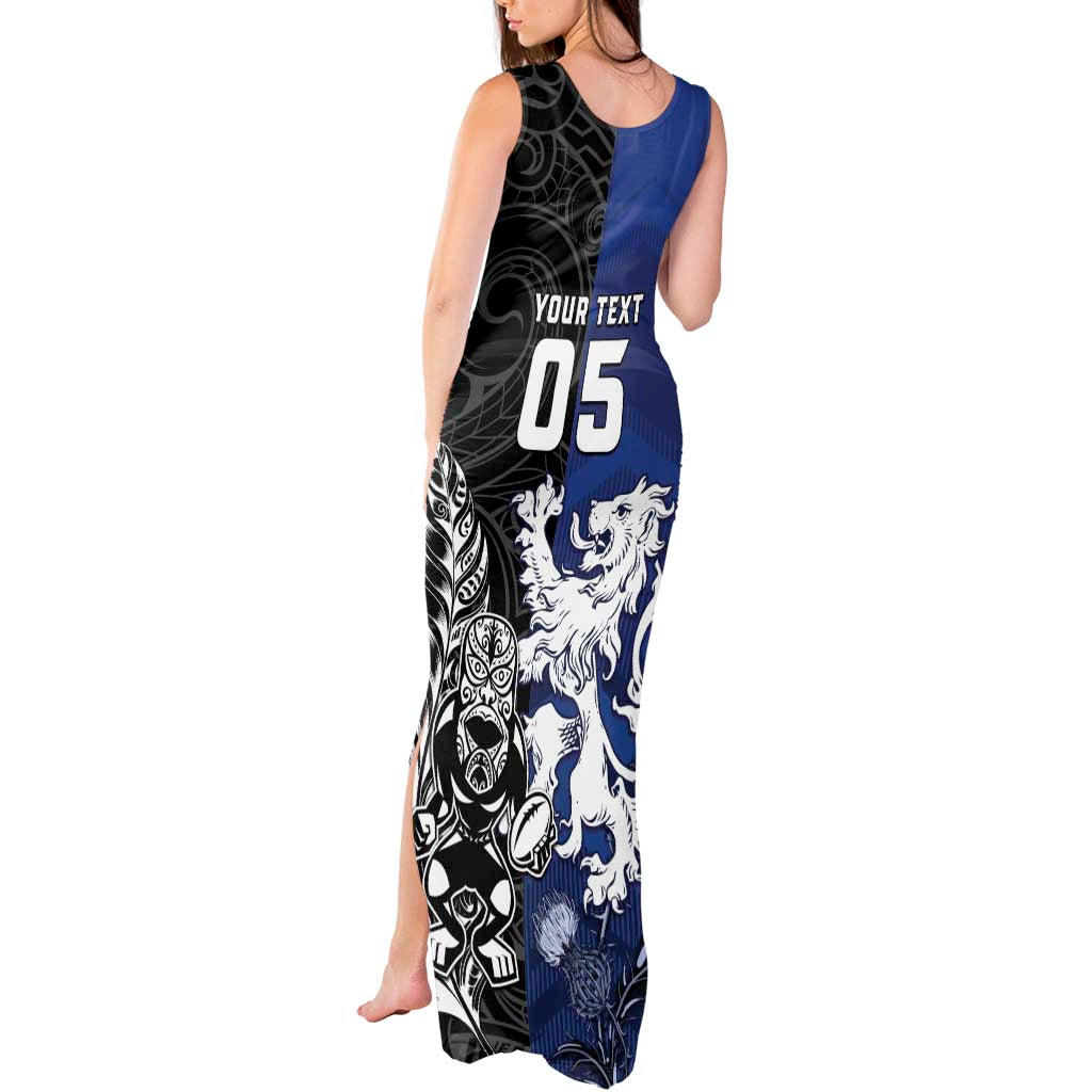 New Zealand And Scotland Rugby Custom Tank Maxi Dress Maori Tiki With Thistle Together LT05 - Polynesian Pride