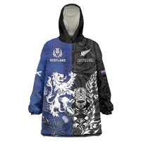 New Zealand And Scotland Rugby Custom Wearable Blanket Hoodie Maori Tiki With Thistle Together LT05 One Size Black - Polynesian Pride
