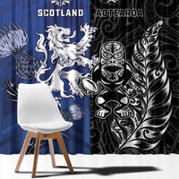 New Zealand And Scotland Rugby Window Curtain Maori Tiki With Thistle Together LT05 - Polynesian Pride