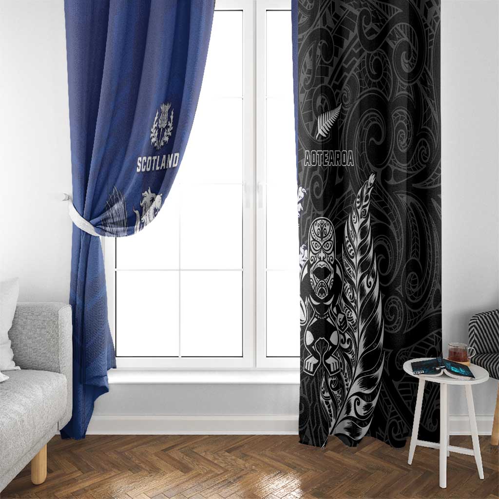 New Zealand And Scotland Rugby Window Curtain Maori Tiki With Thistle Together LT05 - Polynesian Pride