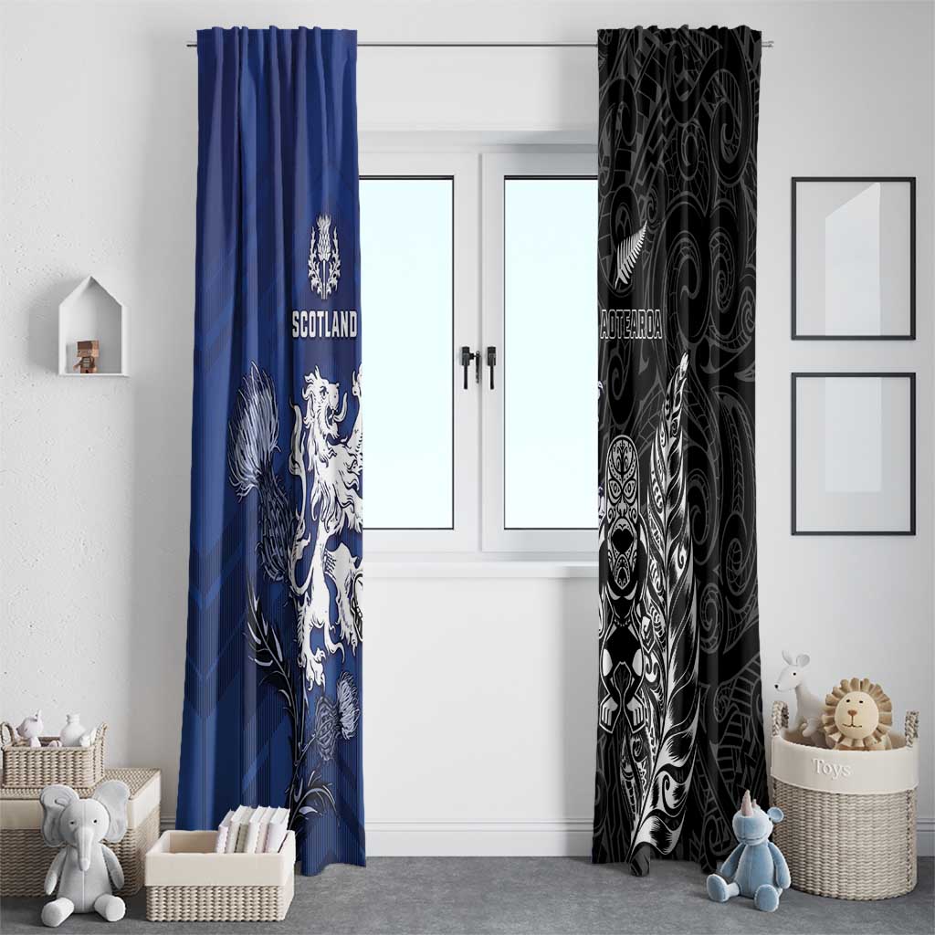 New Zealand And Scotland Rugby Window Curtain Maori Tiki With Thistle Together LT05 - Polynesian Pride