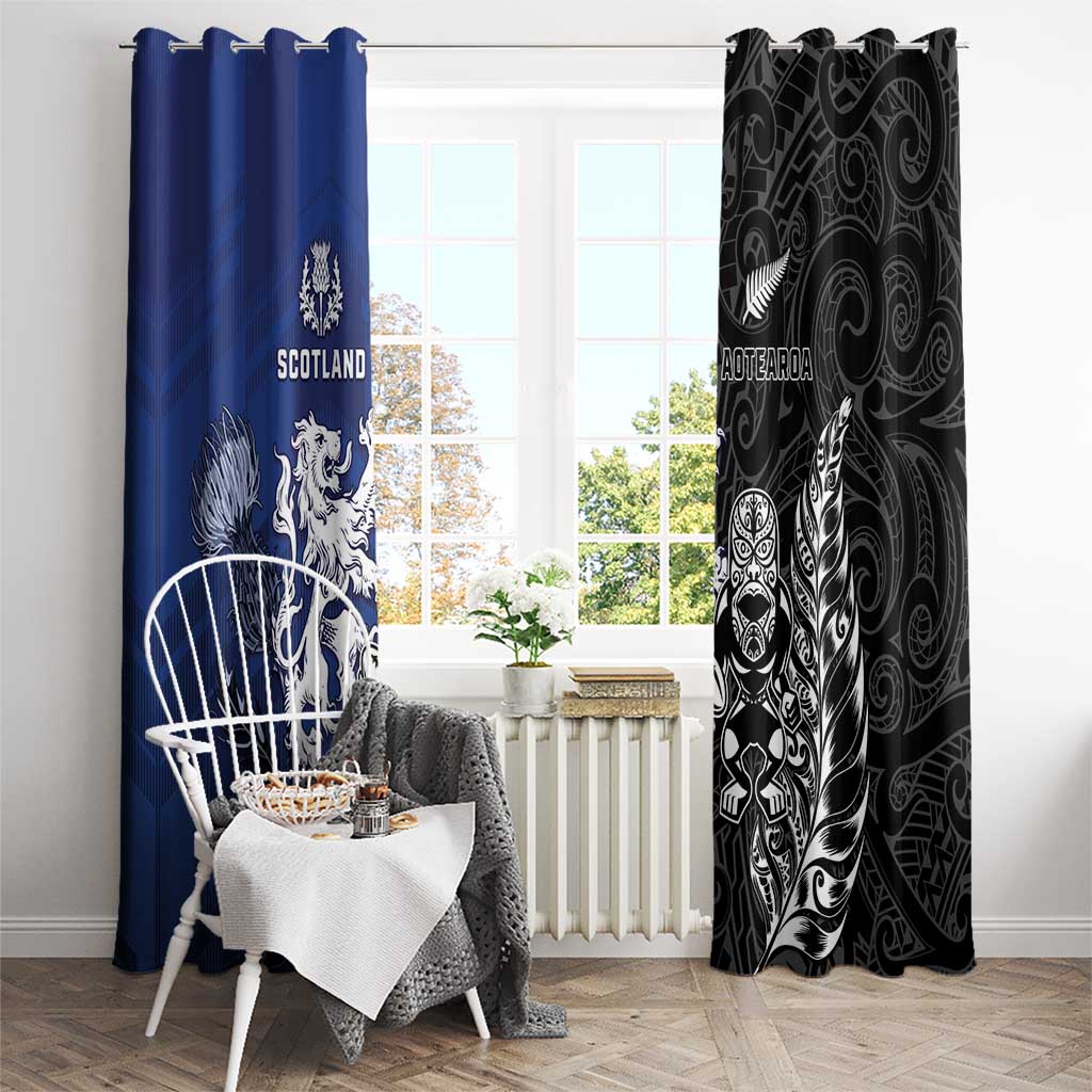 New Zealand And Scotland Rugby Window Curtain Maori Tiki With Thistle Together LT05 - Polynesian Pride