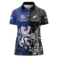 New Zealand And Scotland Rugby Custom Women Polo Shirt Maori Tiki With Thistle Together LT05 Female Black - Polynesian Pride