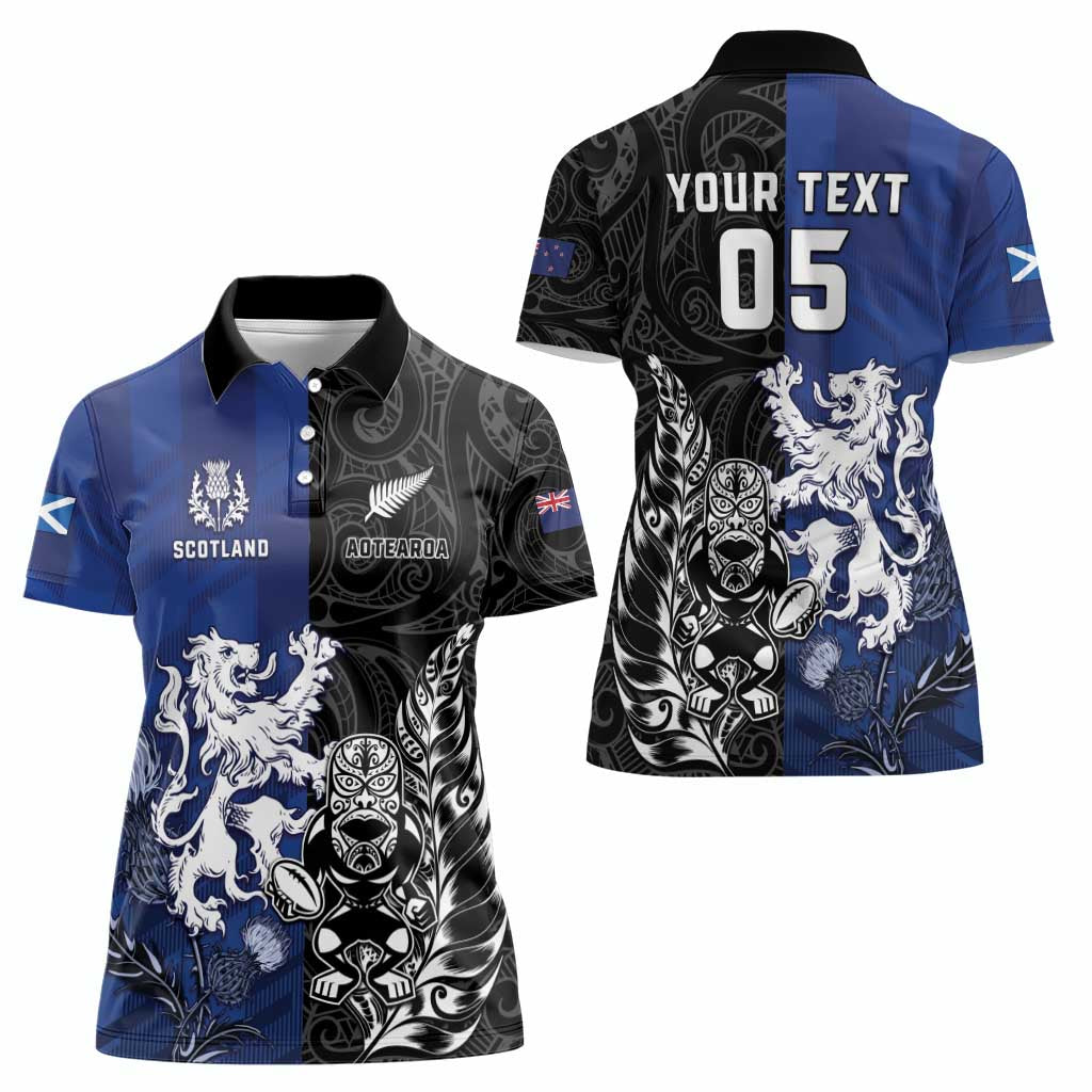 New Zealand And Scotland Rugby Custom Women Polo Shirt Maori Tiki With Thistle Together LT05 - Polynesian Pride