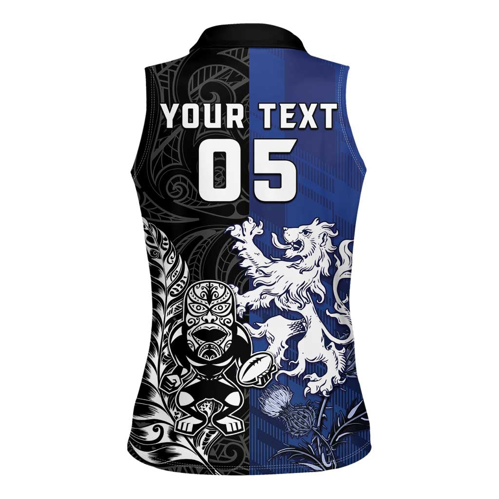 New Zealand And Scotland Rugby Custom Women Sleeveless Polo Shirt Maori Tiki With Thistle Together LT05 - Polynesian Pride