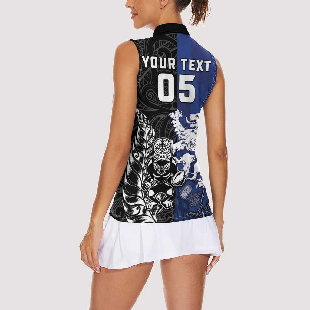 New Zealand And Scotland Rugby Custom Women Sleeveless Polo Shirt Maori Tiki With Thistle Together LT05 - Polynesian Pride