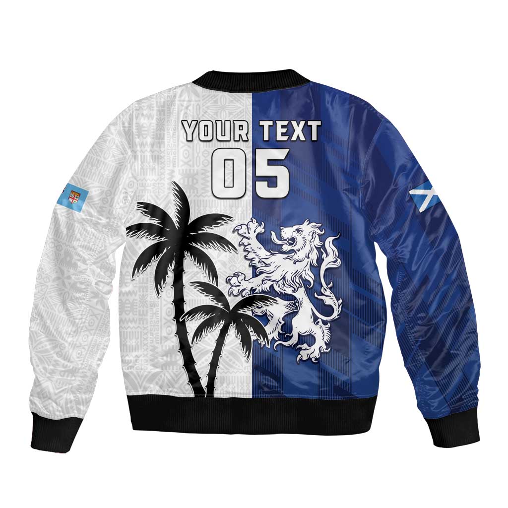 Fiji And Scotland Rugby Custom Bomber Jacket Fijian Palm Tree With Thistle Together