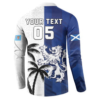 Fiji And Scotland Rugby Custom Button Sweatshirt Fijian Palm Tree With Thistle Together