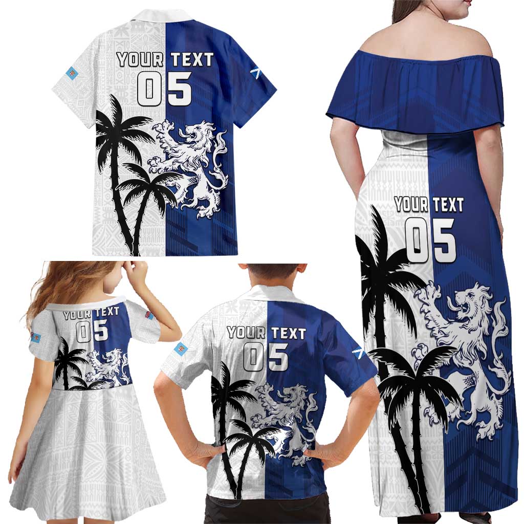 Fiji And Scotland Rugby Custom Family Matching Off Shoulder Maxi Dress and Hawaiian Shirt Fijian Palm Tree With Thistle Together LT05 - Polynesian Pride