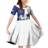 Fiji And Scotland Rugby Custom Family Matching Off Shoulder Short Dress and Hawaiian Shirt Fijian Palm Tree With Thistle Together LT05 Daughter's Dress Blue - Polynesian Pride