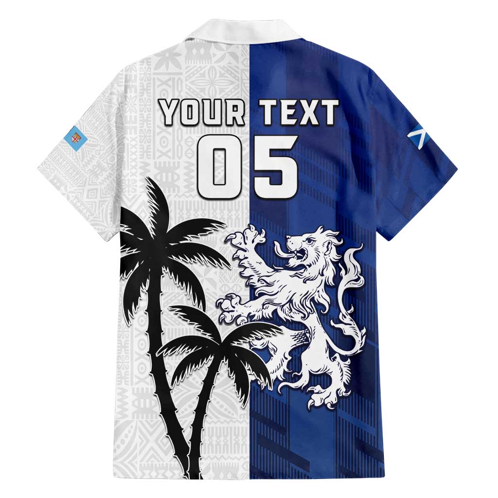 Fiji And Scotland Rugby Custom Family Matching Off Shoulder Short Dress and Hawaiian Shirt Fijian Palm Tree With Thistle Together LT05 - Polynesian Pride