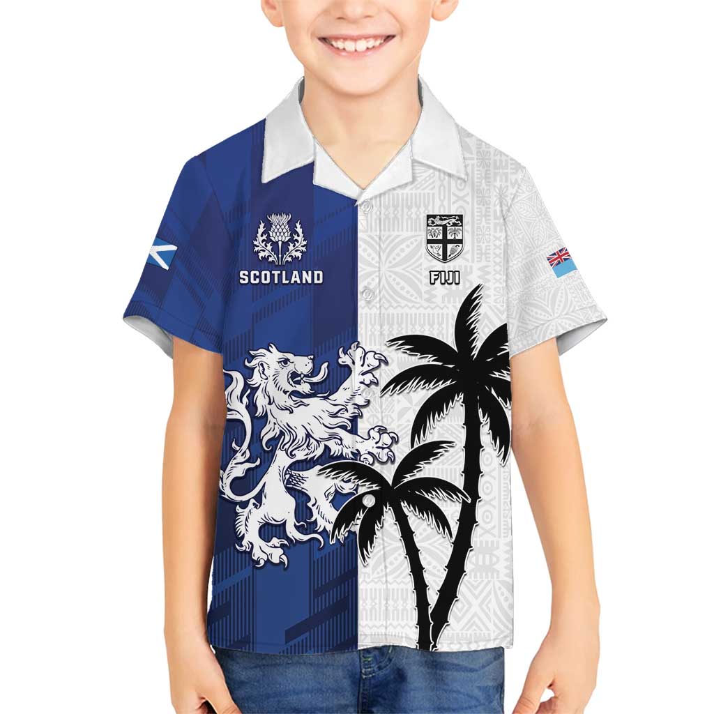 Fiji And Scotland Rugby Custom Family Matching Summer Maxi Dress and Hawaiian Shirt Fijian Palm Tree With Thistle Together