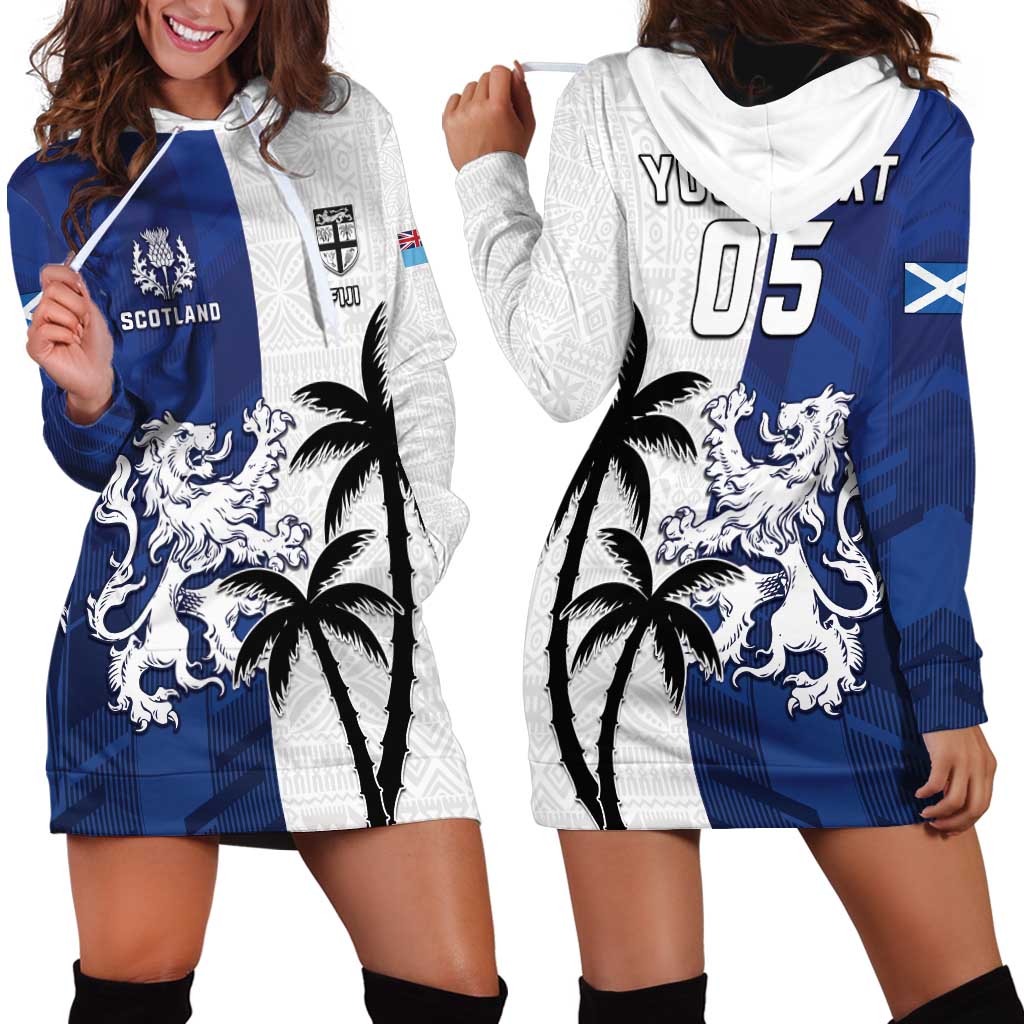 Fiji And Scotland Rugby Custom Hoodie Dress Fijian Palm Tree With Thistle Together LT05 - Polynesian Pride