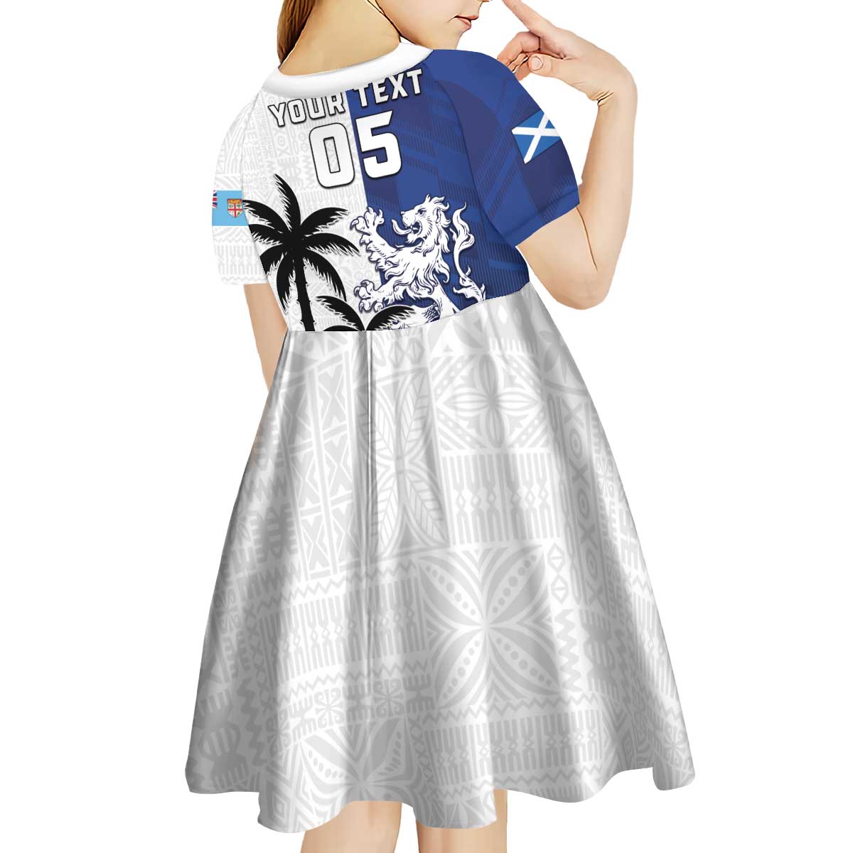 Fiji And Scotland Rugby Custom Kid Short Sleeve Dress Fijian Palm Tree With Thistle Together