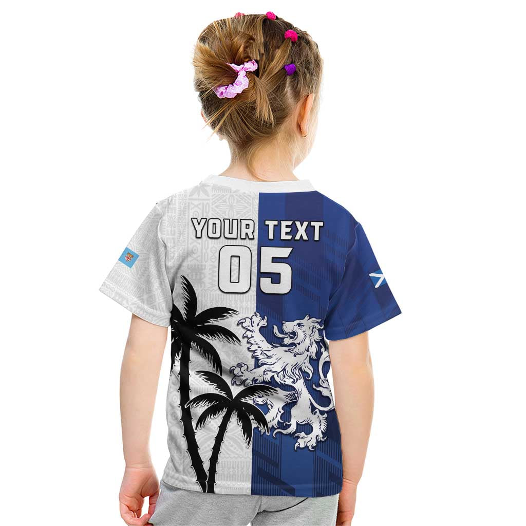 Fiji And Scotland Rugby Custom Kid T Shirt Fijian Palm Tree With Thistle Together