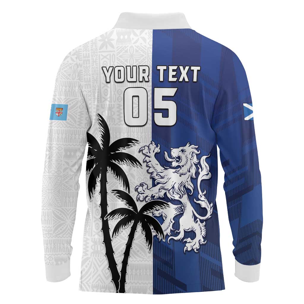 Fiji And Scotland Rugby Custom Long Sleeve Polo Shirt Fijian Palm Tree With Thistle Together LT05 - Polynesian Pride