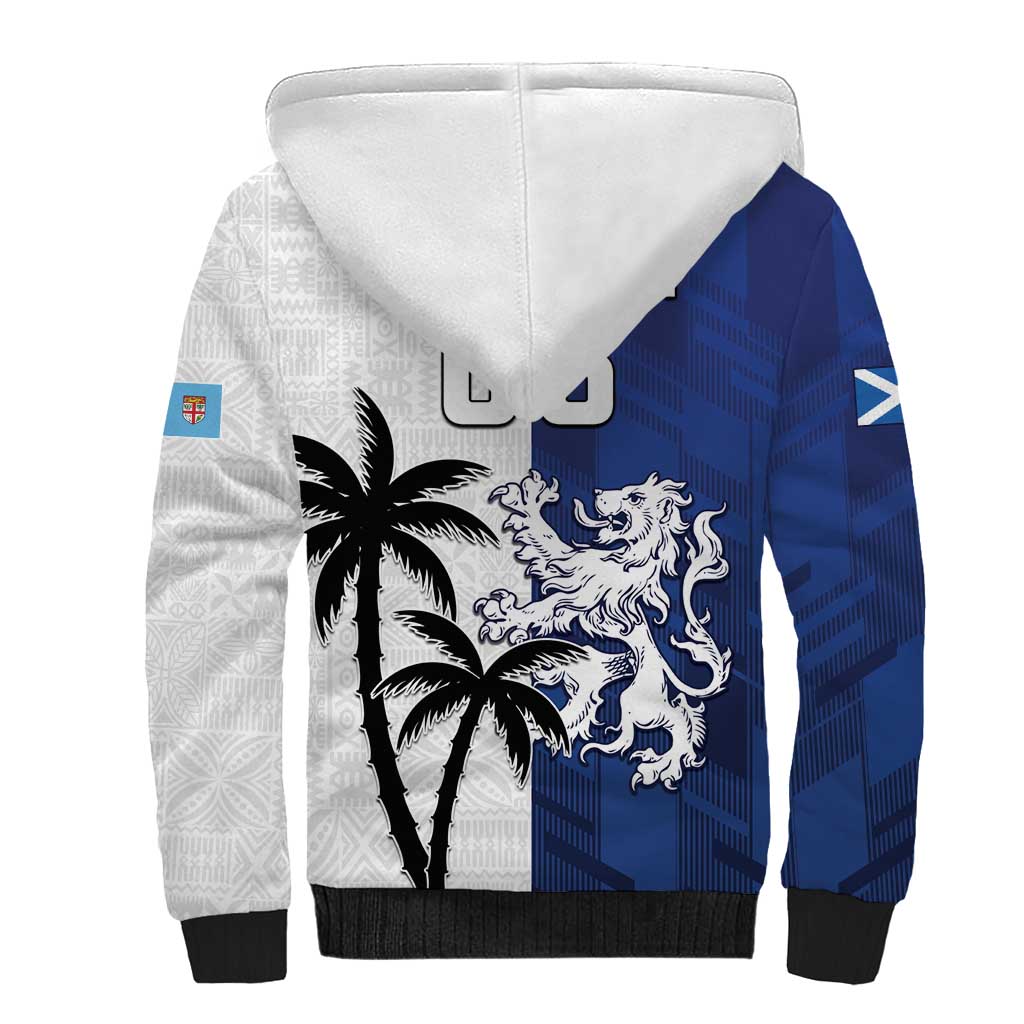 Fiji And Scotland Rugby Custom Sherpa Hoodie Fijian Palm Tree With Thistle Together LT05 - Polynesian Pride