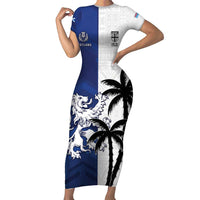 Fiji And Scotland Rugby Custom Short Sleeve Bodycon Dress Fijian Palm Tree With Thistle Together LT05 Long Dress Blue - Polynesian Pride