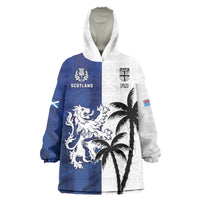 Fiji And Scotland Rugby Custom Wearable Blanket Hoodie Fijian Palm Tree With Thistle Together LT05 One Size Blue - Polynesian Pride