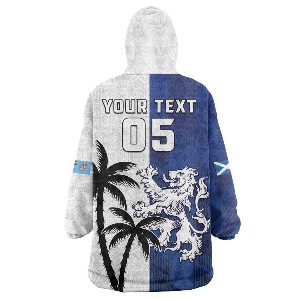 Fiji And Scotland Rugby Custom Wearable Blanket Hoodie Fijian Palm Tree With Thistle Together LT05 - Polynesian Pride