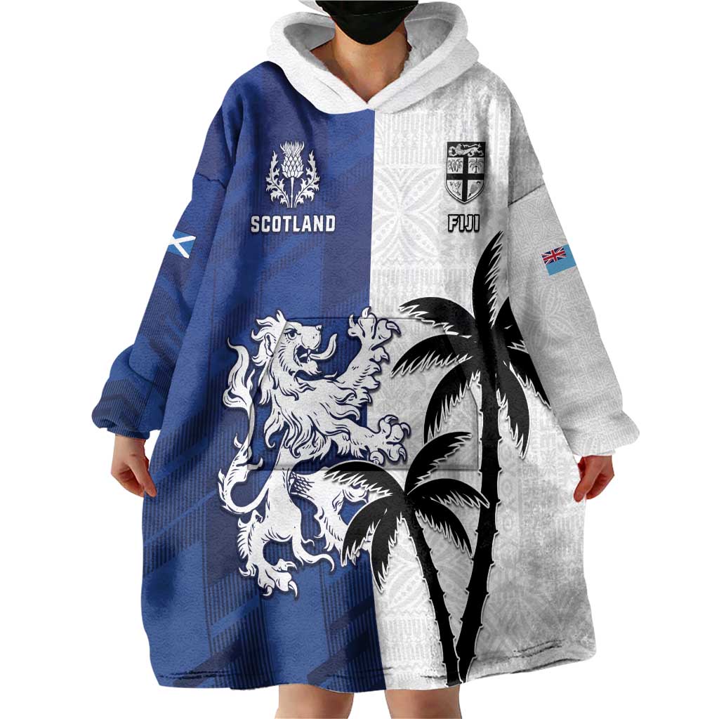 Fiji And Scotland Rugby Custom Wearable Blanket Hoodie Fijian Palm Tree With Thistle Together LT05 - Polynesian Pride