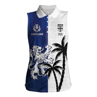 Fiji And Scotland Rugby Custom Women Sleeveless Polo Shirt Fijian Palm Tree With Thistle Together LT05 Female Blue - Polynesian Pride