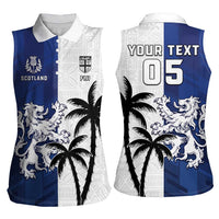 Fiji And Scotland Rugby Custom Women Sleeveless Polo Shirt Fijian Palm Tree With Thistle Together LT05 - Polynesian Pride