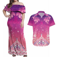 New Zealand Matariki Couples Matching Off Shoulder Maxi Dress and Hawaiian Shirt Maori Marae Purple Galaxy LT05 Purple - Polynesian Pride