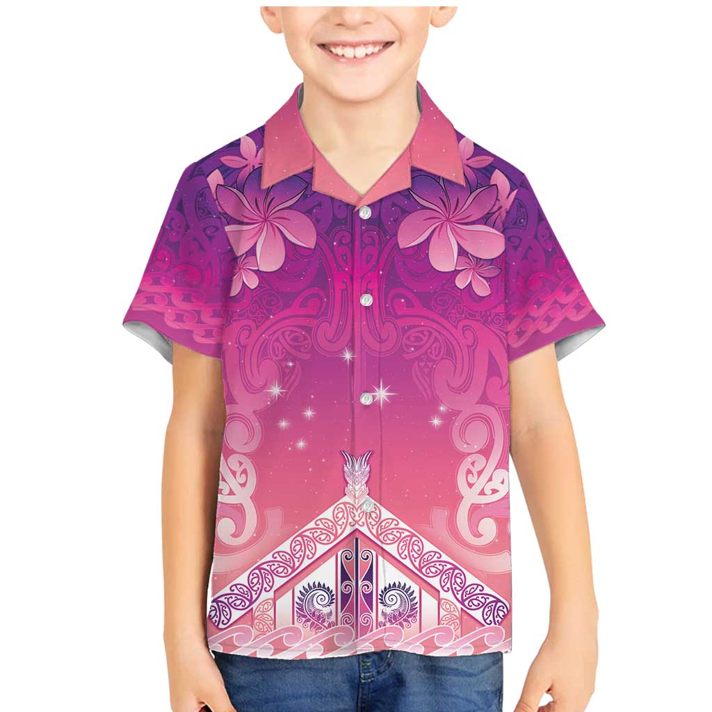 New Zealand Matariki Family Matching Mermaid Dress and Hawaiian Shirt Maori Marae Purple Galaxy LT05 Son's Shirt Purple - Polynesian Pride