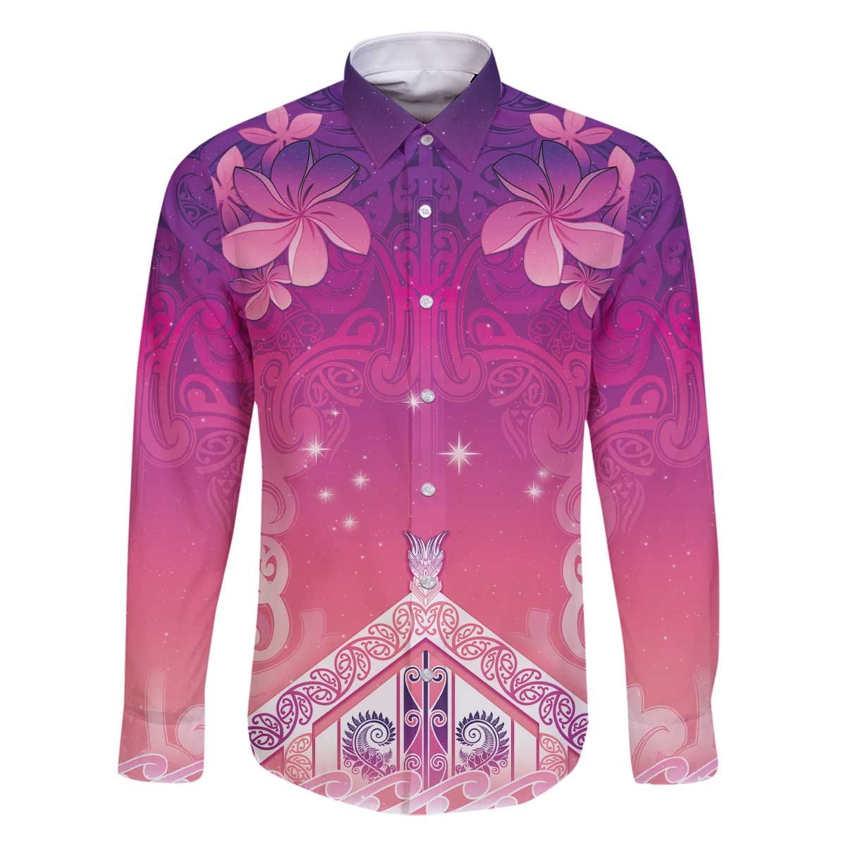 New Zealand Matariki Family Matching Off The Shoulder Long Sleeve Dress and Hawaiian Shirt Maori Marae Purple Galaxy LT05 Dad's Shirt - Long Sleeve Purple - Polynesian Pride
