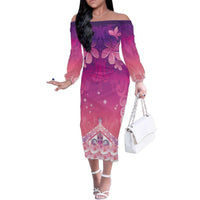 New Zealand Matariki Family Matching Off The Shoulder Long Sleeve Dress and Hawaiian Shirt Maori Marae Purple Galaxy LT05 Mom's Dress Purple - Polynesian Pride