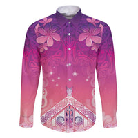 New Zealand Matariki Family Matching Puletasi and Hawaiian Shirt Maori Marae Purple Galaxy LT05 Dad's Shirt - Long Sleeve Purple - Polynesian Pride
