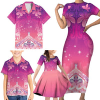 New Zealand Matariki Family Matching Short Sleeve Bodycon Dress and Hawaiian Shirt Maori Marae Purple Galaxy LT05 - Polynesian Pride