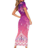 New Zealand Matariki Family Matching Short Sleeve Bodycon Dress and Hawaiian Shirt Maori Marae Purple Galaxy LT05 - Polynesian Pride