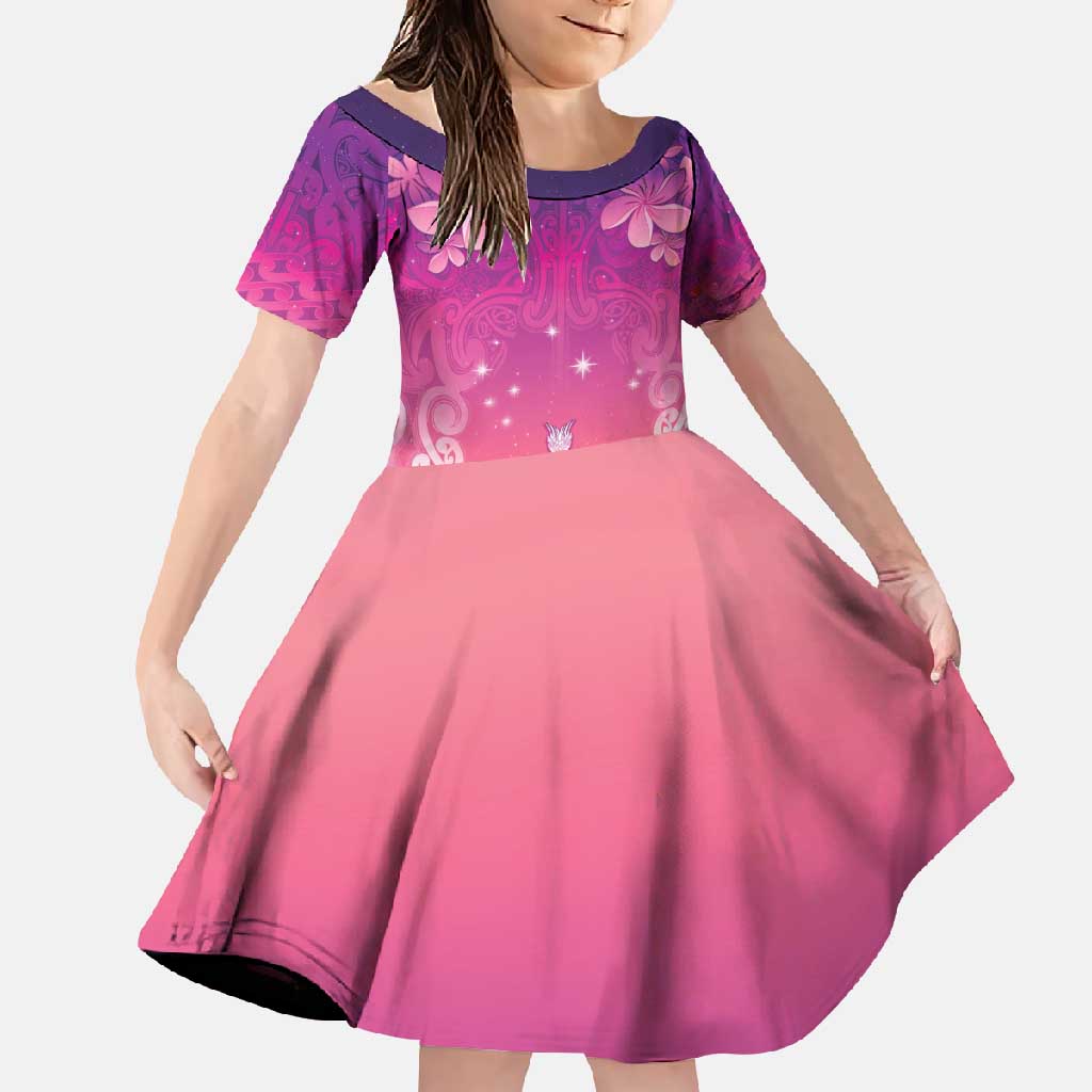New Zealand Matariki Family Matching Summer Maxi Dress and Hawaiian Shirt Maori Marae Purple Galaxy LT05 Daughter's Dress Purple - Polynesian Pride