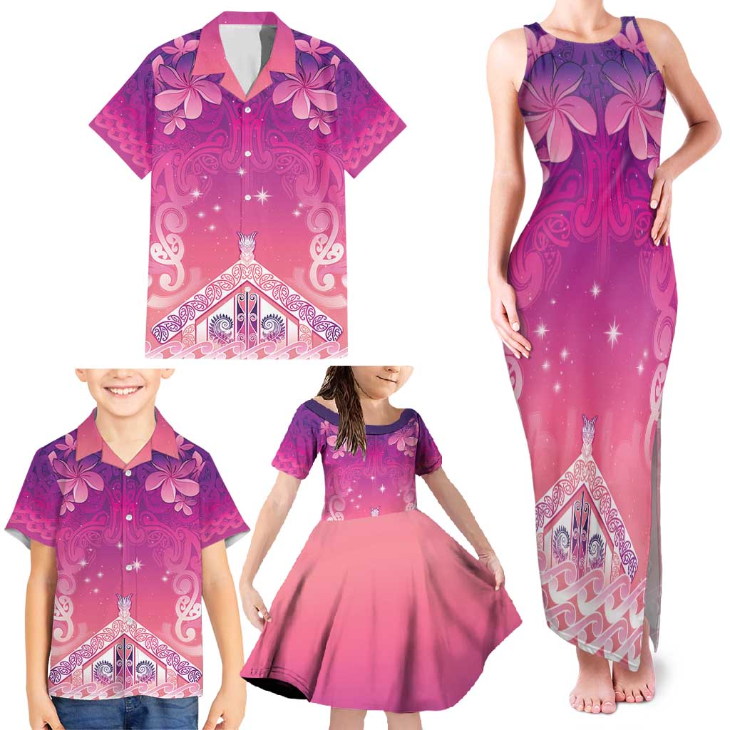 New Zealand Matariki Family Matching Tank Maxi Dress and Hawaiian Shirt Maori Marae Purple Galaxy LT05 - Polynesian Pride