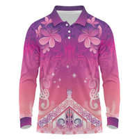 New Zealand Matariki Long Sleeve Polo Shirt Maori Marae Purple Galaxy LT05 Purple - Polynesian Pride