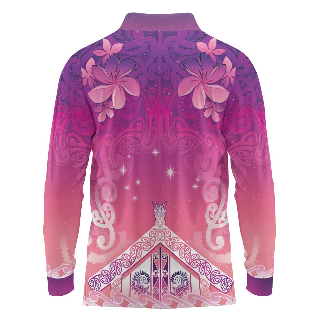 New Zealand Matariki Long Sleeve Polo Shirt Maori Marae Purple Galaxy LT05 - Polynesian Pride