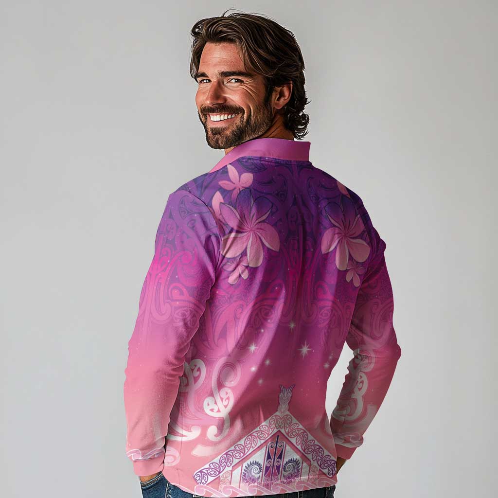 New Zealand Matariki Long Sleeve Polo Shirt Maori Marae Purple Galaxy LT05 - Polynesian Pride